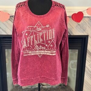 Affliction Motors Graphic Sweatshirt Long‎ Sleeve Pullover Top Red Size XL